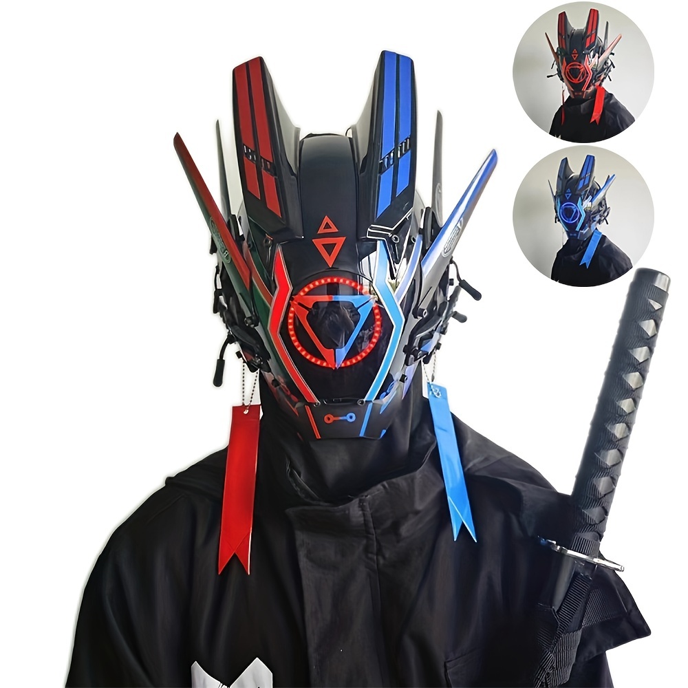 Cyberpunk Mask, Warrior Knight Led Lights Luminous Masks, Men Futuristic  Sci-Fi Helmet, Costume Role-playing Props Accessories, Halloween Party Gifts