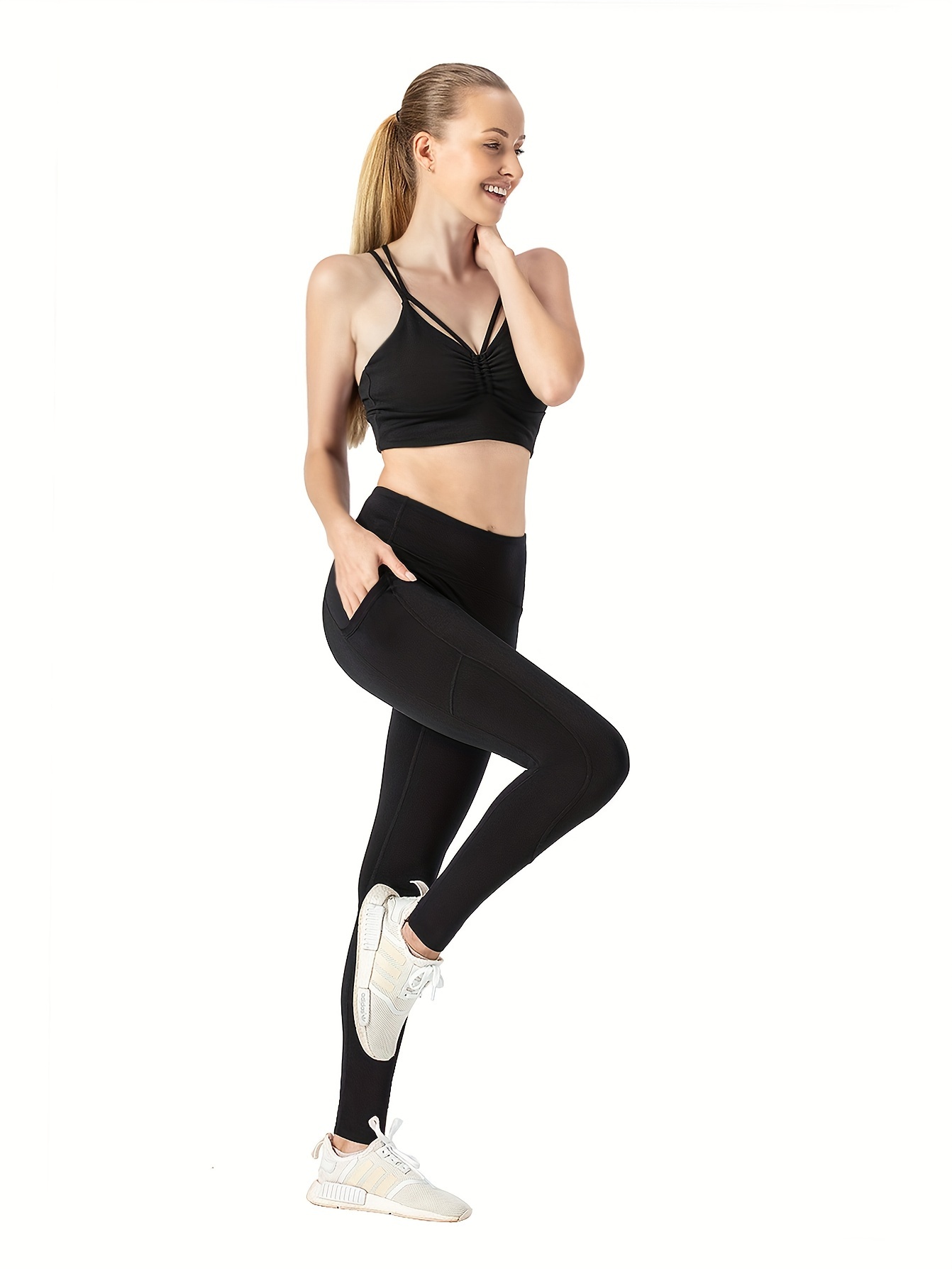 High Waist Yoga Pants Pockets Women Athletic Leggings - Temu