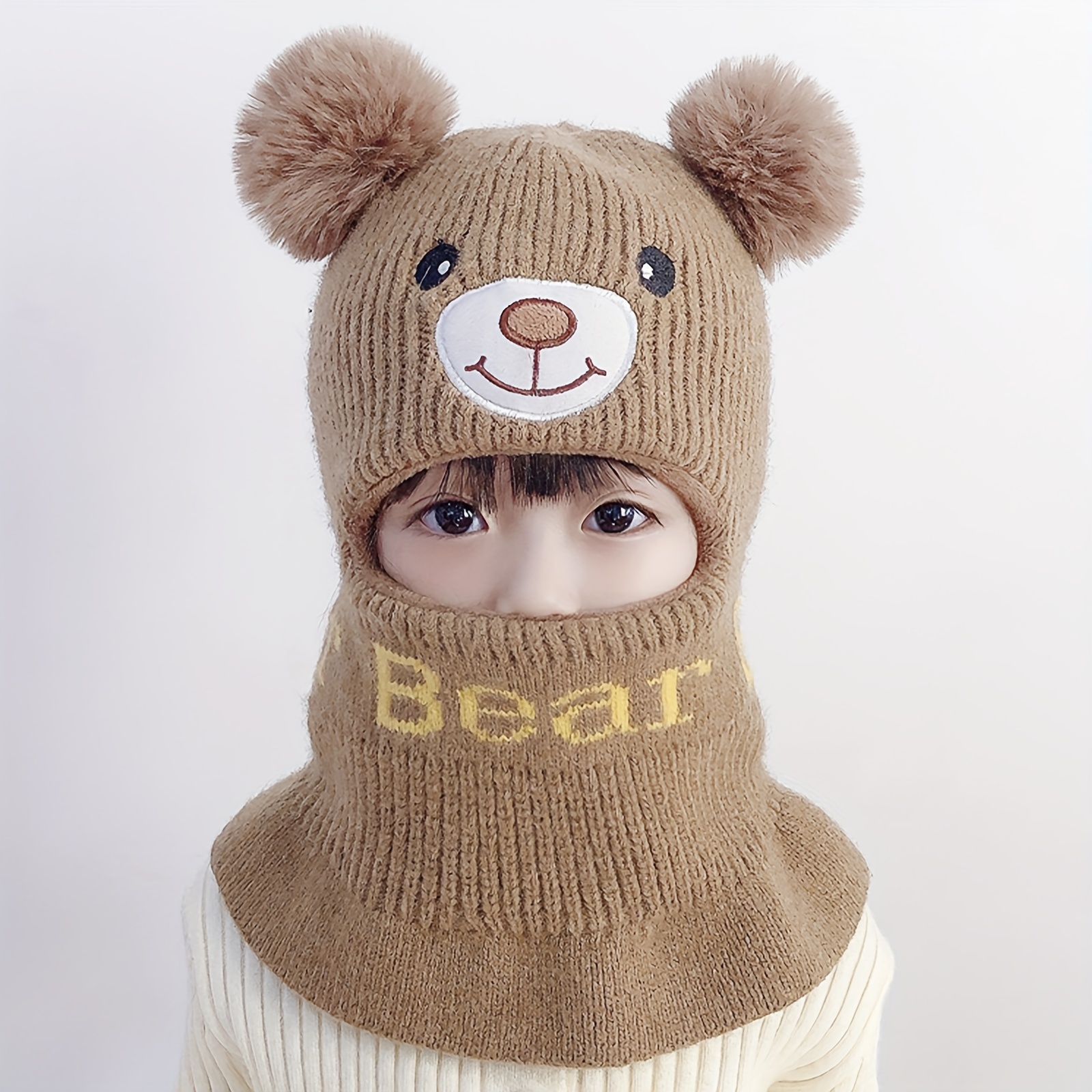 1Pza- Gorro de invierno cálido con diseño de lindo oso, pasamontañas para  niños
