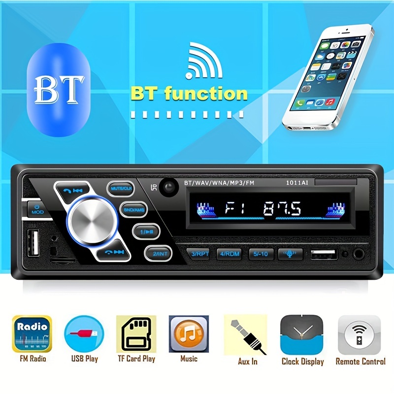 Radio de coche Bluetooth Single DIN Audio estéreo para coche, reproductor  de MP3 estéreo para automóvil 1 DIN con manos libres Bluetooth, FM/Dual
