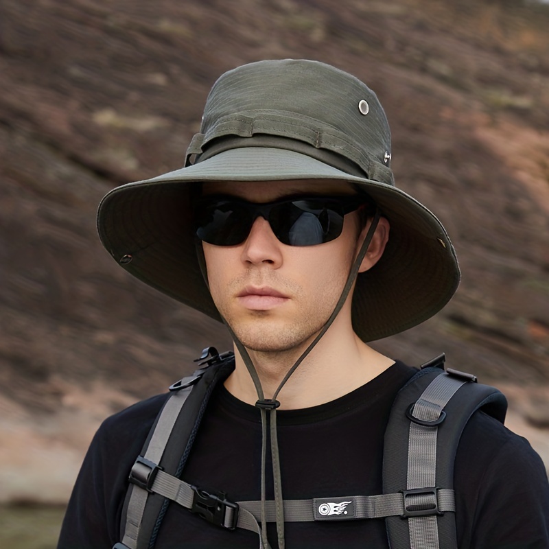 Solid Color Sun Hats For Men Outdoor Fishing Cap Wide Brim Anti-UV