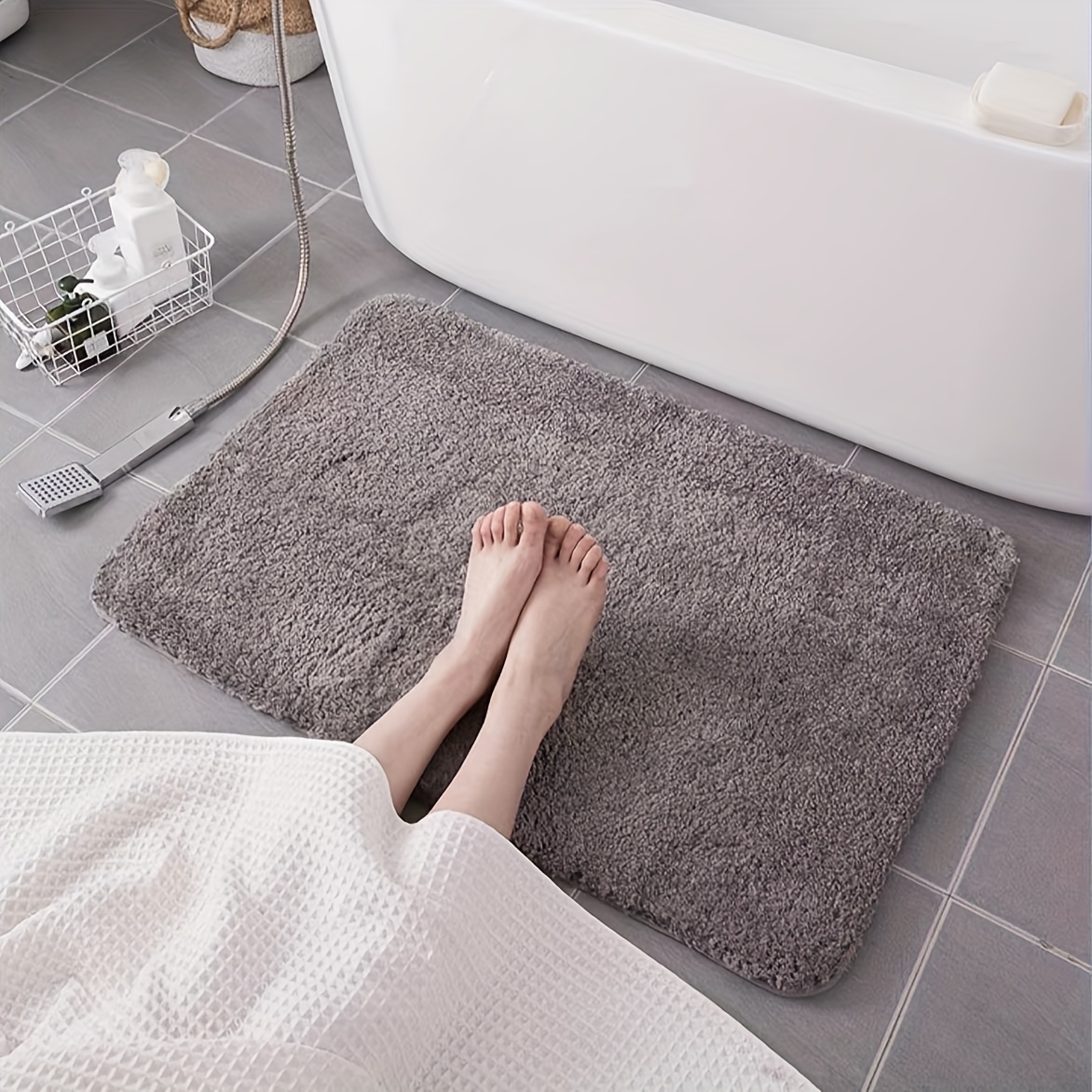 Bathroom Toilet Floor Mat Microfiber Fabric Bath Mat With - Temu