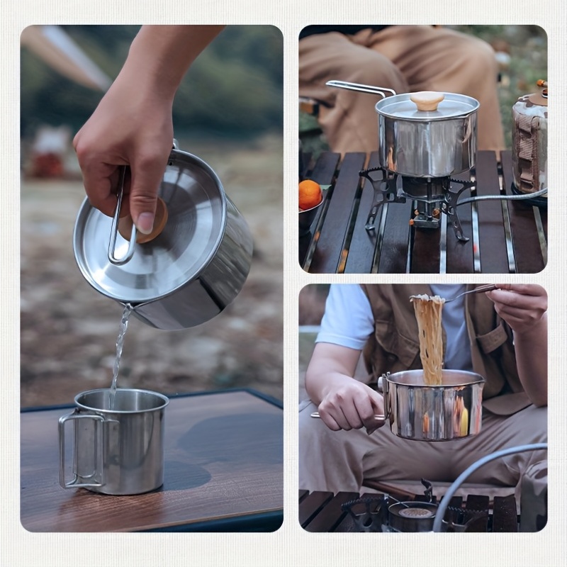 304 Stainless Steel Thickened Cooking Pot, Portable Small Pot For Outdoor  Camping Hiking Travel Cooking