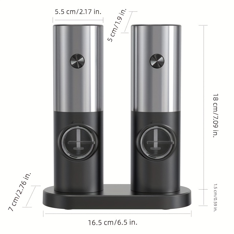 1/2pcs Gravity Electric Pepper And Salt Grinder Set, Adjustable Coarseness,  Battery Powered With LED Light, One Hand Automatic Operation, Stainless  Steel Black 7.8inch/2inch