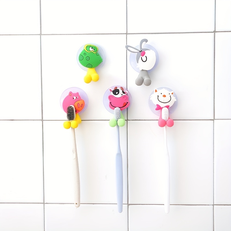 

5pcs Suction Cup Toothbrush Holder, Cute Cartoon Animal Toothbrush Bathroom Bracket, Wall Mounted Toothbrush Racks For Bathroom, Bathroom Accessories, Home Decor, Furniture For Home