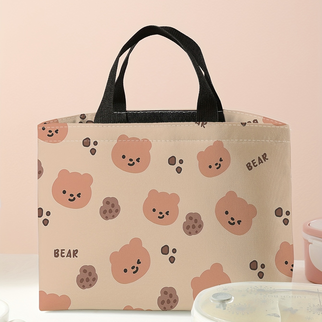 1pc Cartoon Lunch Box Bag, Cute Deer Thermal Insulated Bag, Food Container  For School Or Work, Travel Organizer With Ice Pack