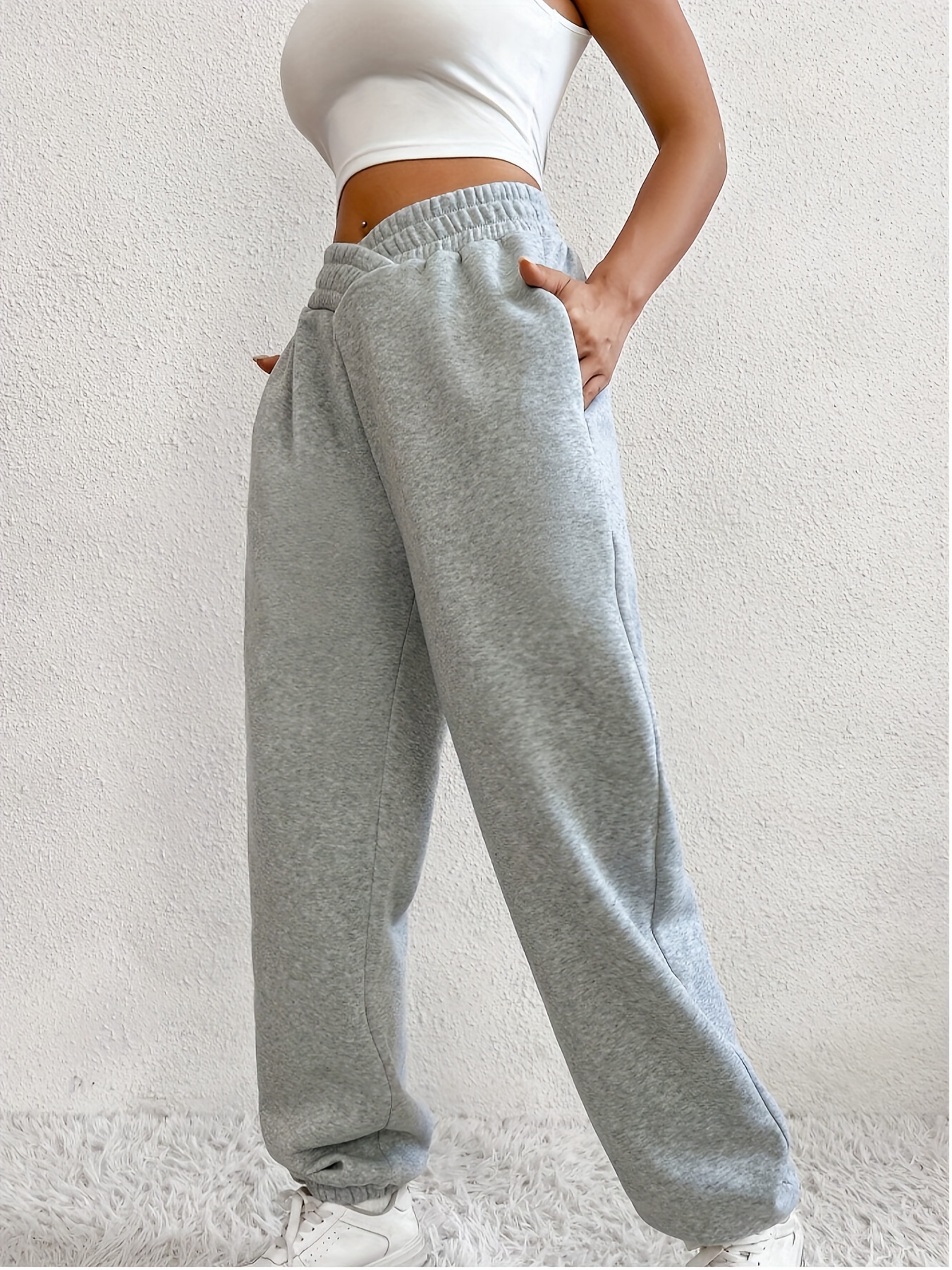 Solid Loose Basic Jogger Sweatpants, Versatile Comfy Pants For Fall & Winter, Women's Clothing