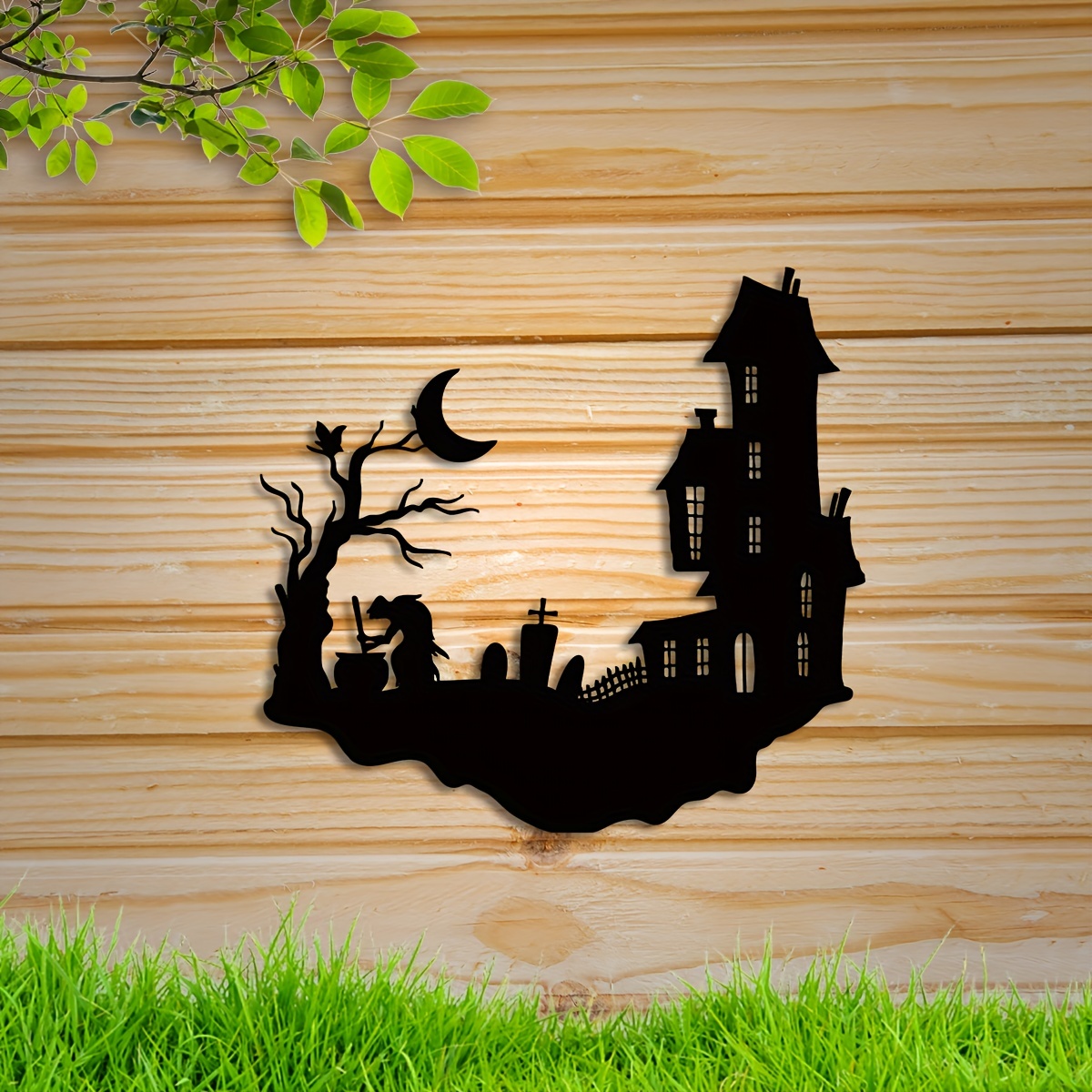 1pc halloween outdoor decorations black castle halloween decor metal cat silhouette yard signs for outside garden patio party decorations details 8