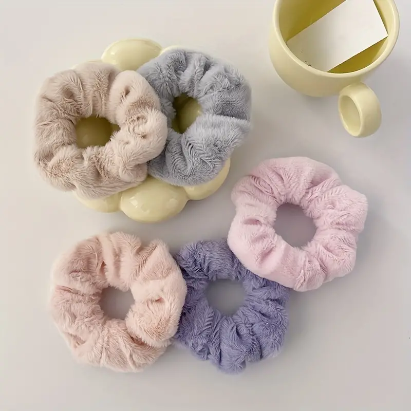 Plush Large Hair Scrunchies Solid Color Ponytail Holder Elastic Hair Rope Cute Hair Accessories For Women Christmas Stocking Stuffers