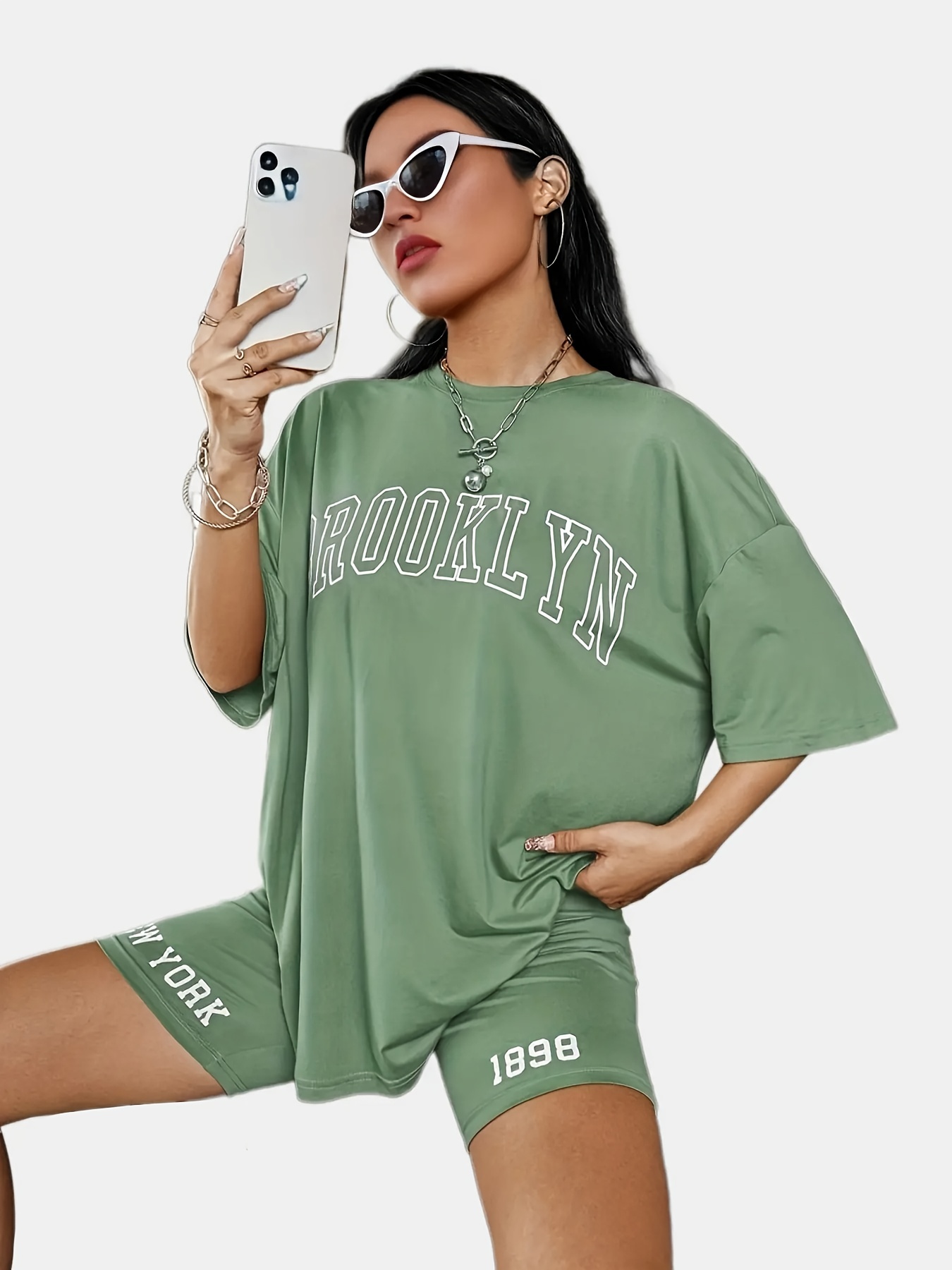 Letter Print Two-piece Set Tee & Shorts Casual Outfit