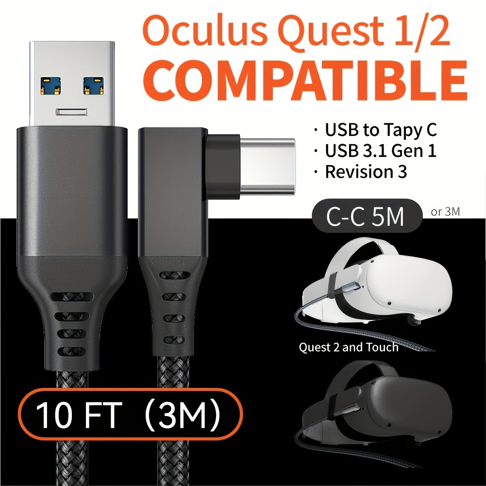 Compatible for Oculus Quest 2 Link Cable 10FT Link Cable for Oculus Quest 2  / Quest 1 / Rift S, USB 3.0 Type A to C High Speed Data Transfer Charging  Cord