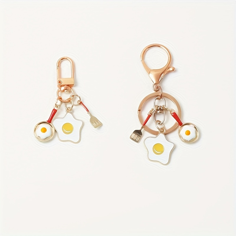 Cute poached egg key chain simulation fried egg food bag clasp decorative  bag