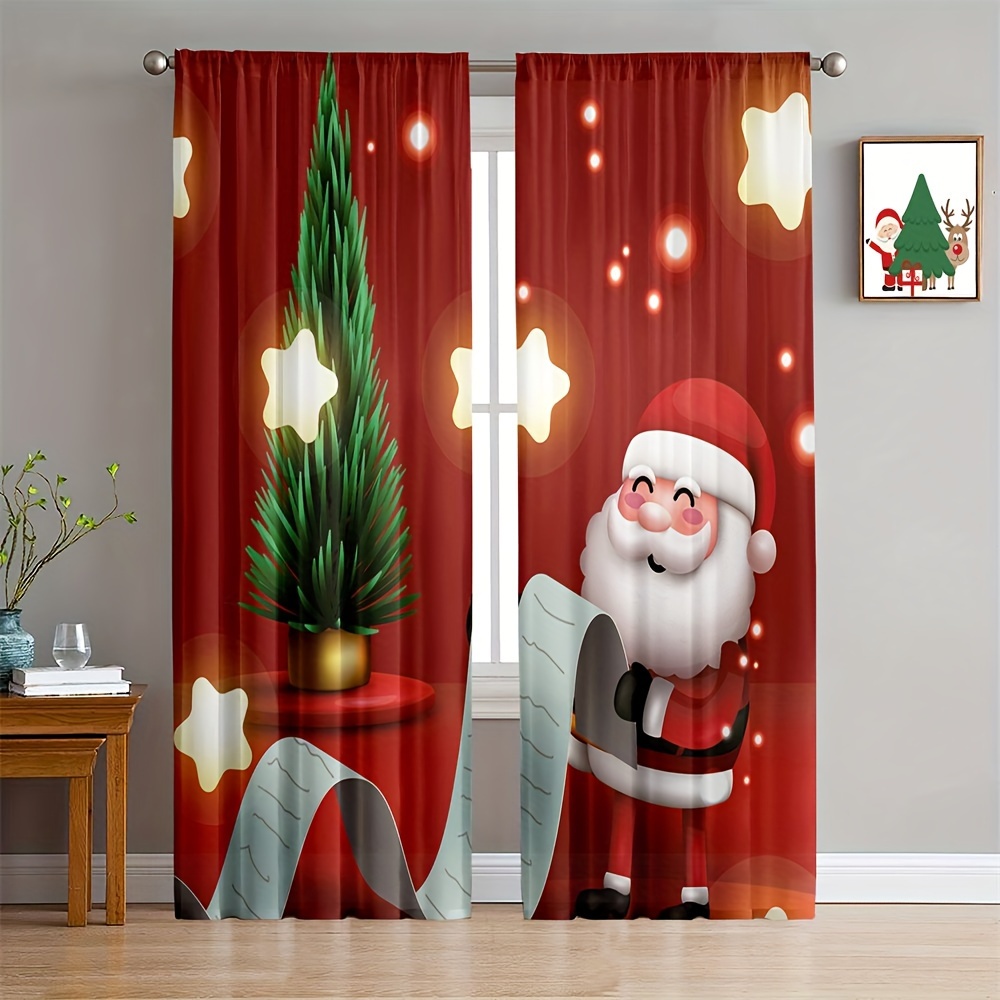 Cortinas de amarre para ventana, cortina de cocina, Navidad, flor