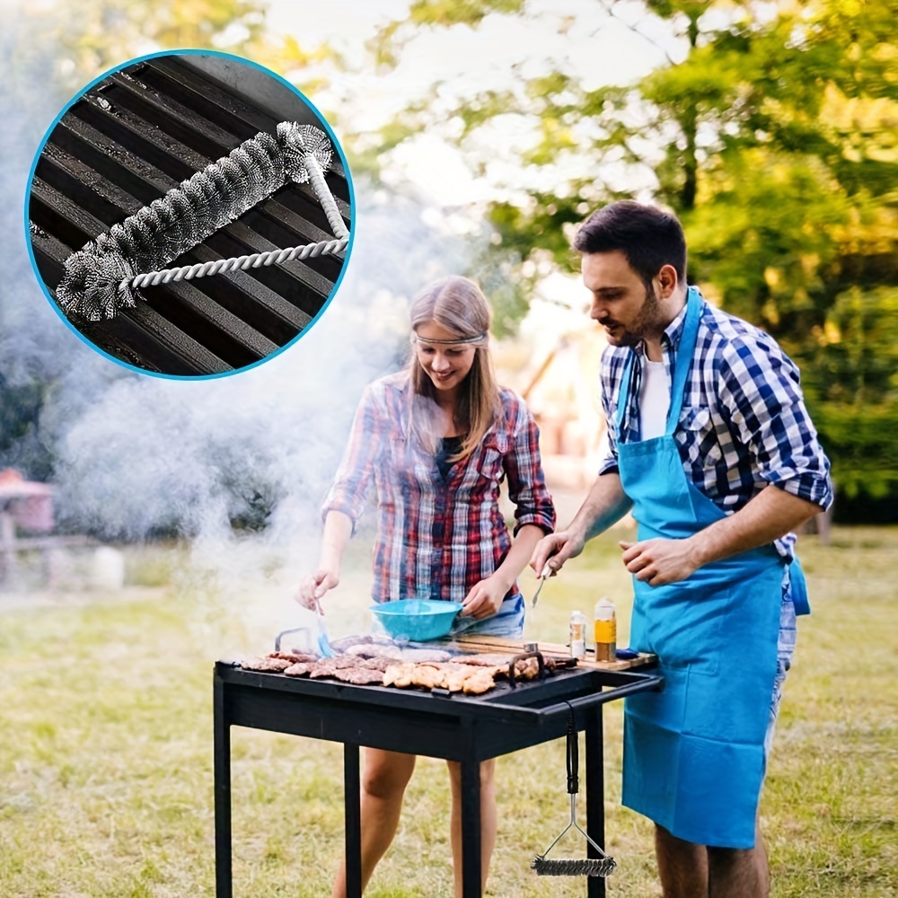 Grill Brush with Extra Strong Long Handle- Safe Wire BBQ Cleaning Brush and  Grill Basting Brush Set 