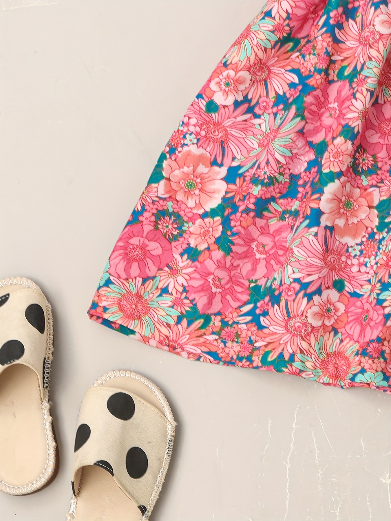 little girls cute sundress floral pattern party beach dress v neck elastic waist camisole dress for summer details 19