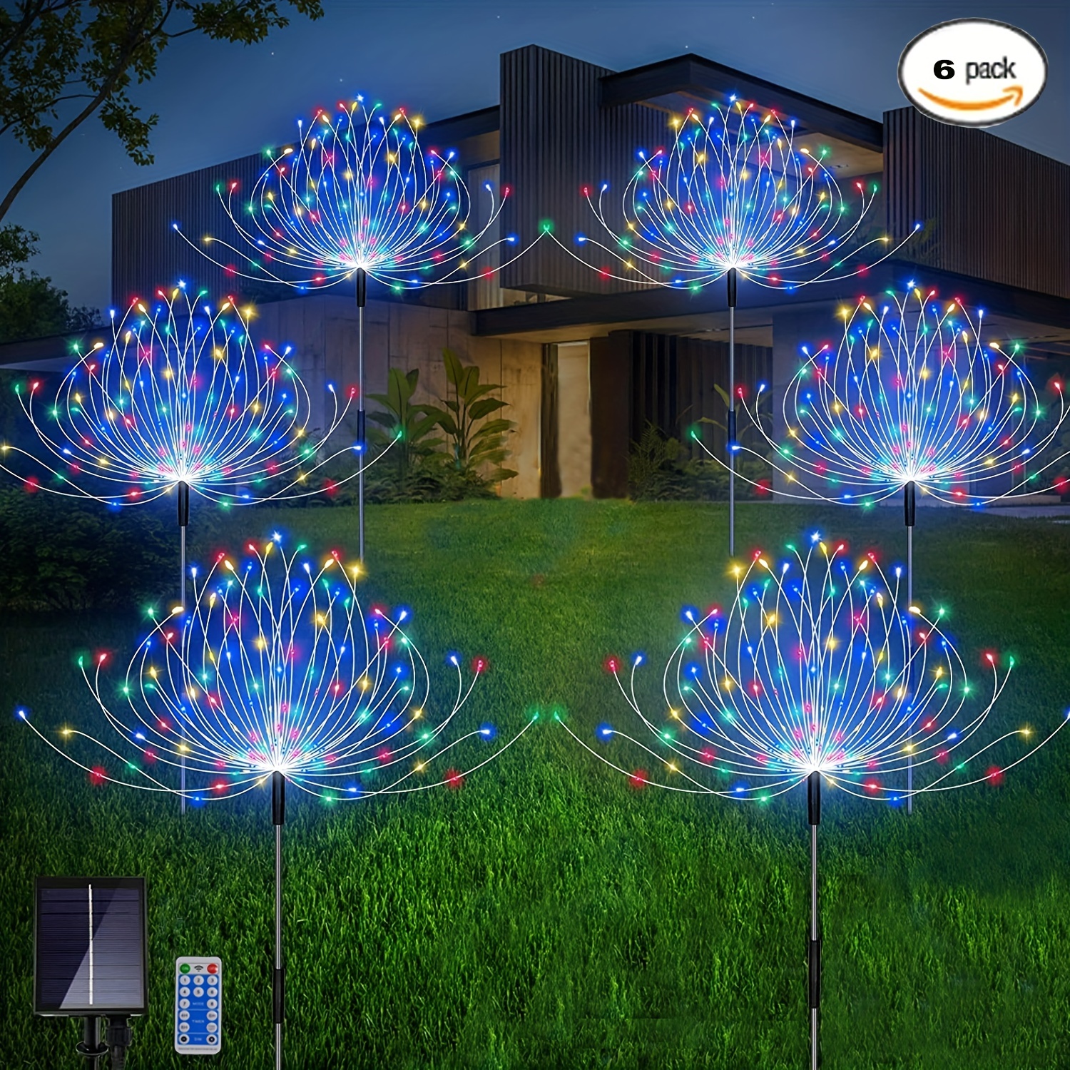 Conjunto de 6 luces solares para jardín, 8 modelos diferentes con 120 luces  LED decorativas de alambre de cobre para camino de jardín y césped (color)