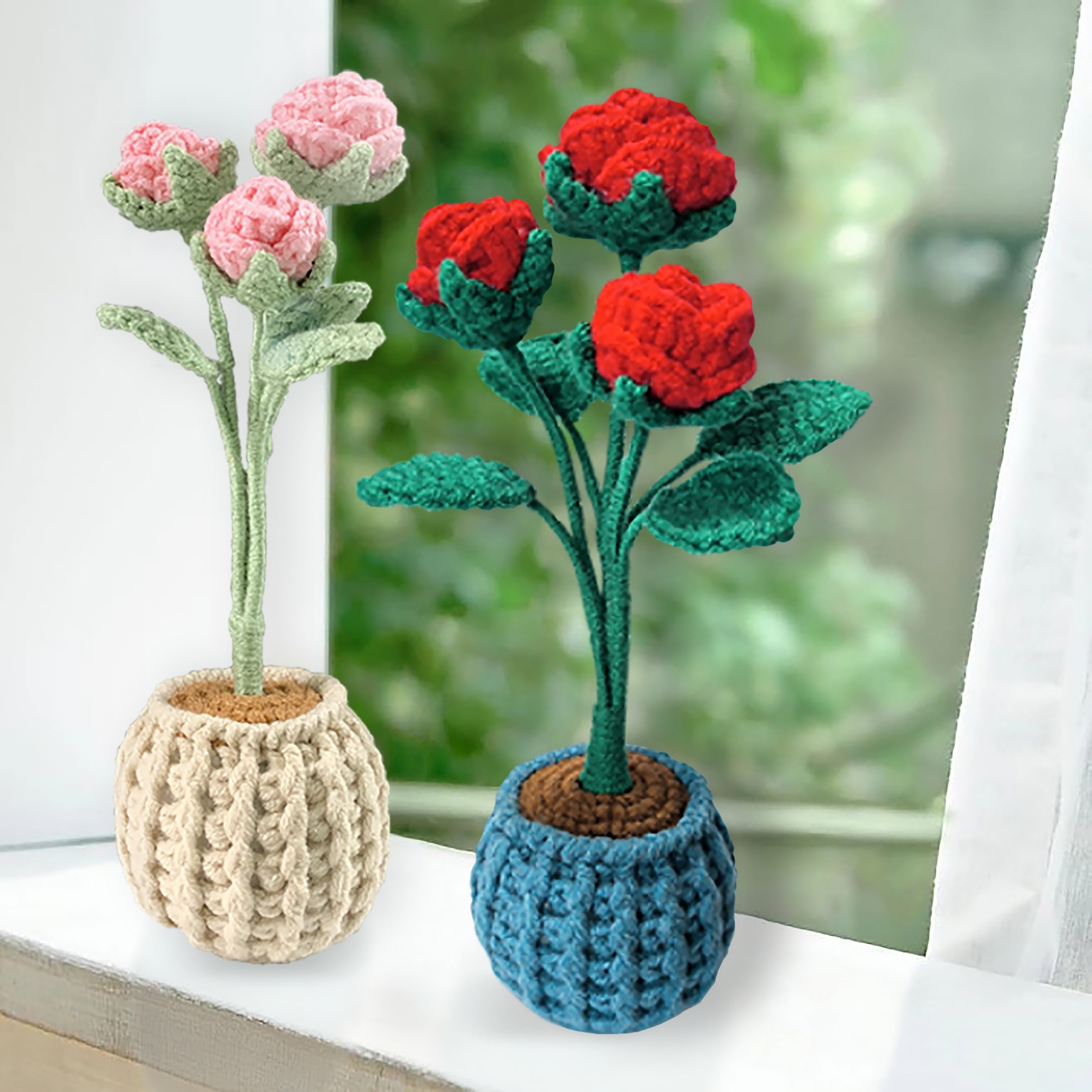 Beginners Crochet Kit Easy Yarn Knitted Rose Potted Plants - Temu