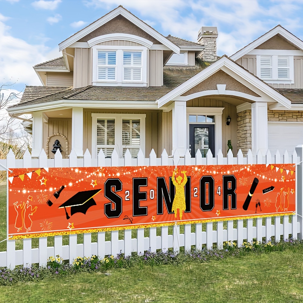 

1pc, Congrats Grad Large Decorative Banner, Polyester Orange Graphic Congratulations Class Of 2024 High School Graduation Yard Sign Suitable For Outdoor Indoor Garden Porch And Lawn 118x19 Inch