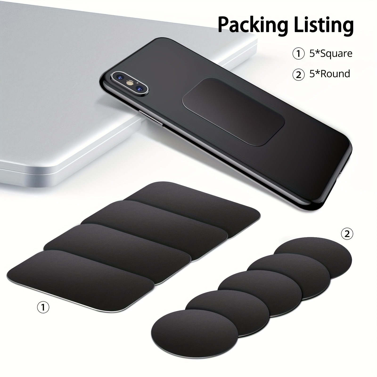 Mount Metal Plate for Cell Phone Magnet Holder Magnetic Car Mount with  Strong Adhesive Sticker, 2 Round and 2 Rectangle Black : :  Electronics