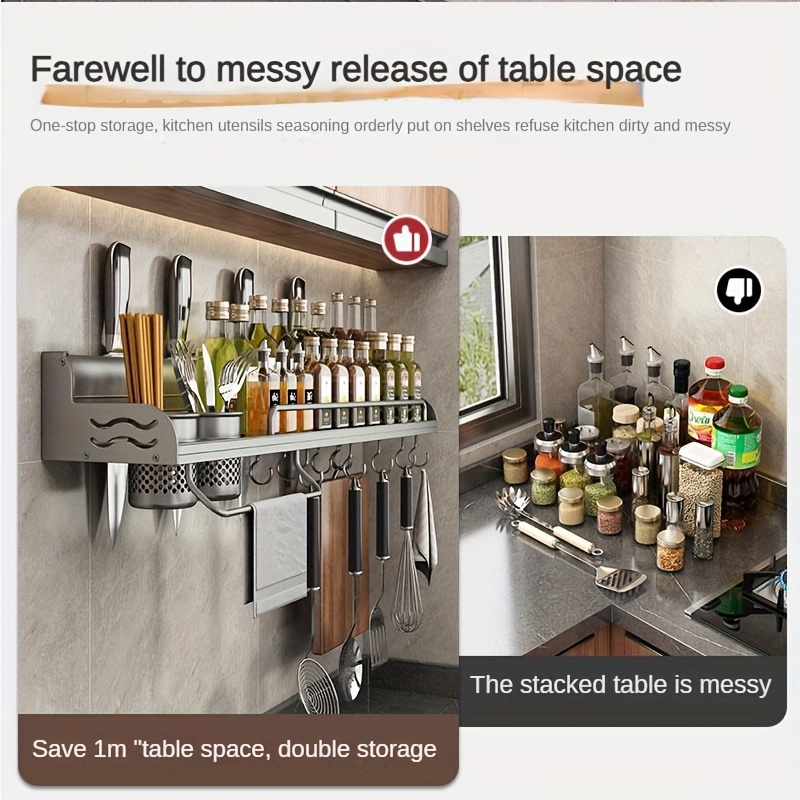Multifunctional Punch-free Iron Storage Rack for Kitchen Cabinet,  Space-saving Organizer