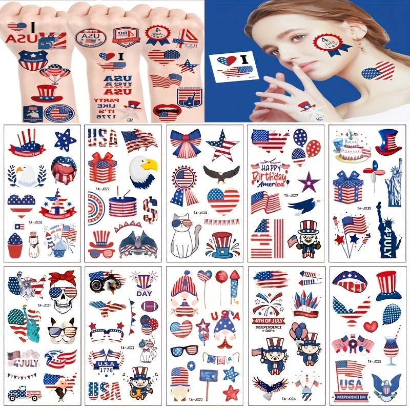 Ctosree 492 Pcs Fourth of July Temporary Tattoos 72 Sheets Patriotic  Decorations Stickers Red White and