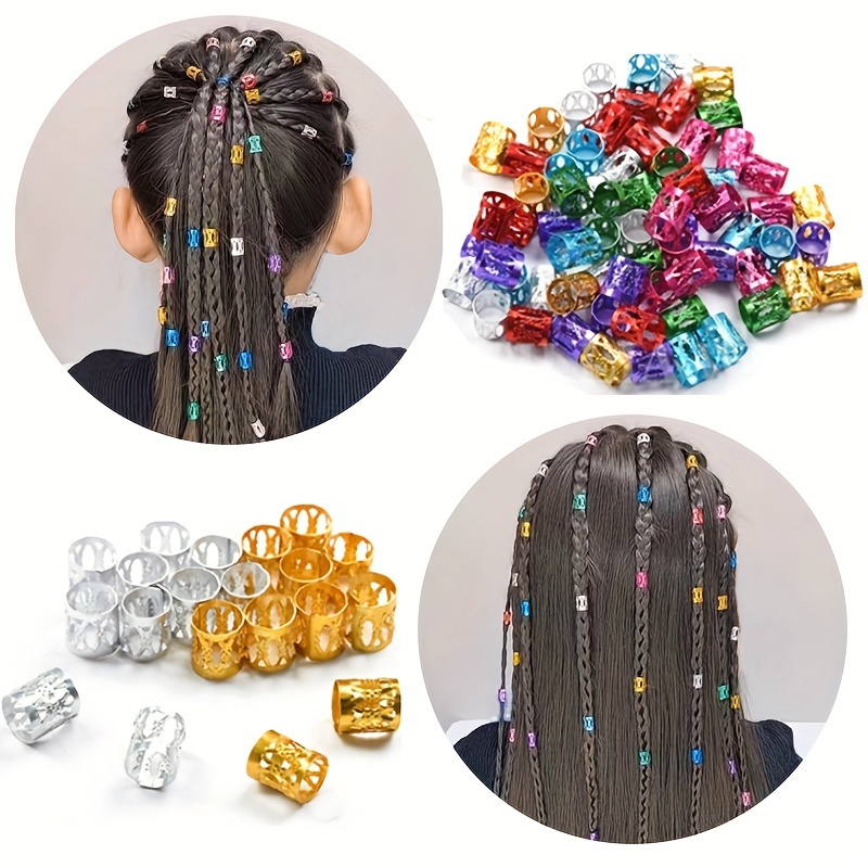 20PCS Dread Lock Dreadlocks Braiding Beads Silver Golden Metal Cuffs Hair  Clips Accessories Decoration Filigree Tube Silve