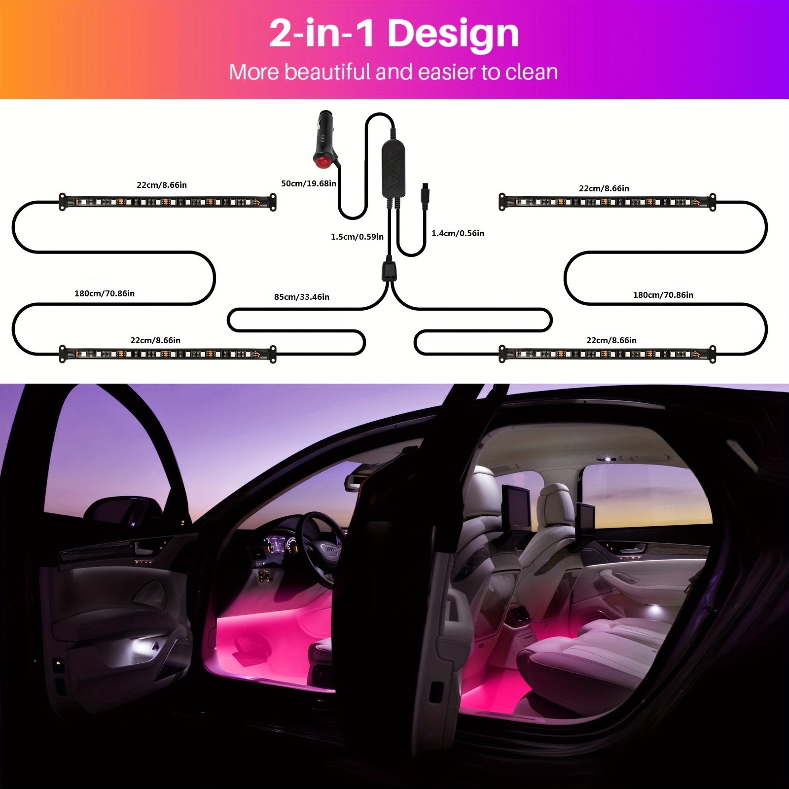 Car LED Light LED Light 2 En 1 Design Accessoires Intérieurs - Temu France