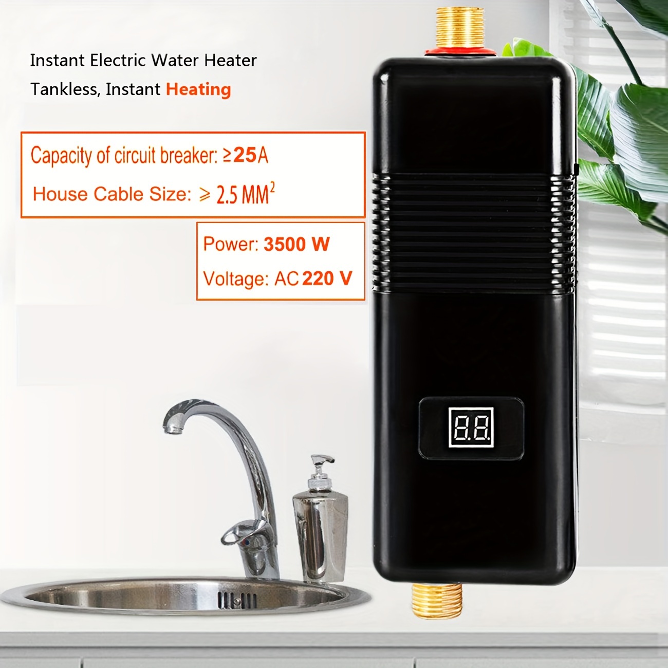 3000W Electric Water Heater Instant Hot Water Heater Under Sink For Kitchen  Sink