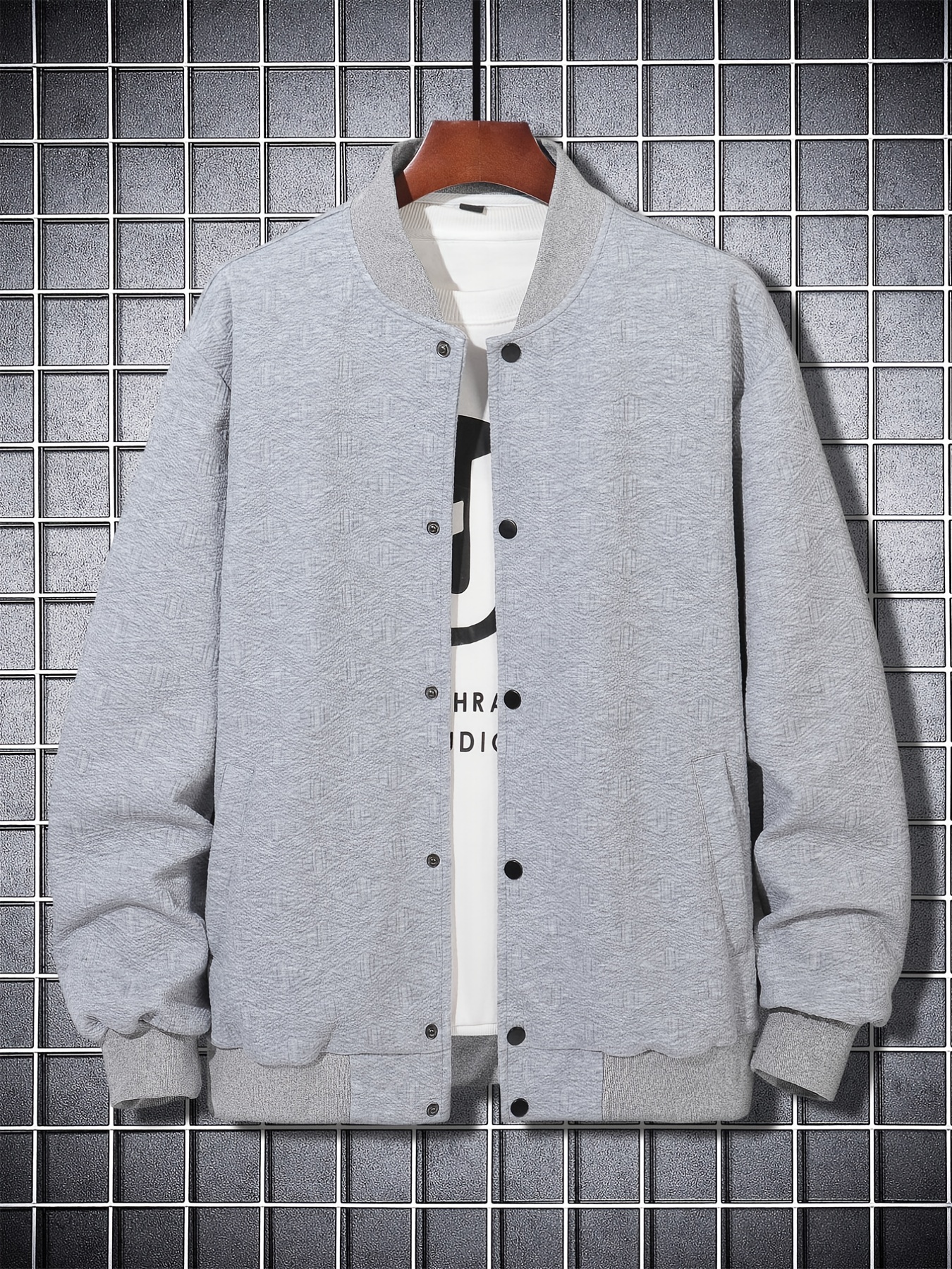 Wool Varsity Jacket Mens Light Grey