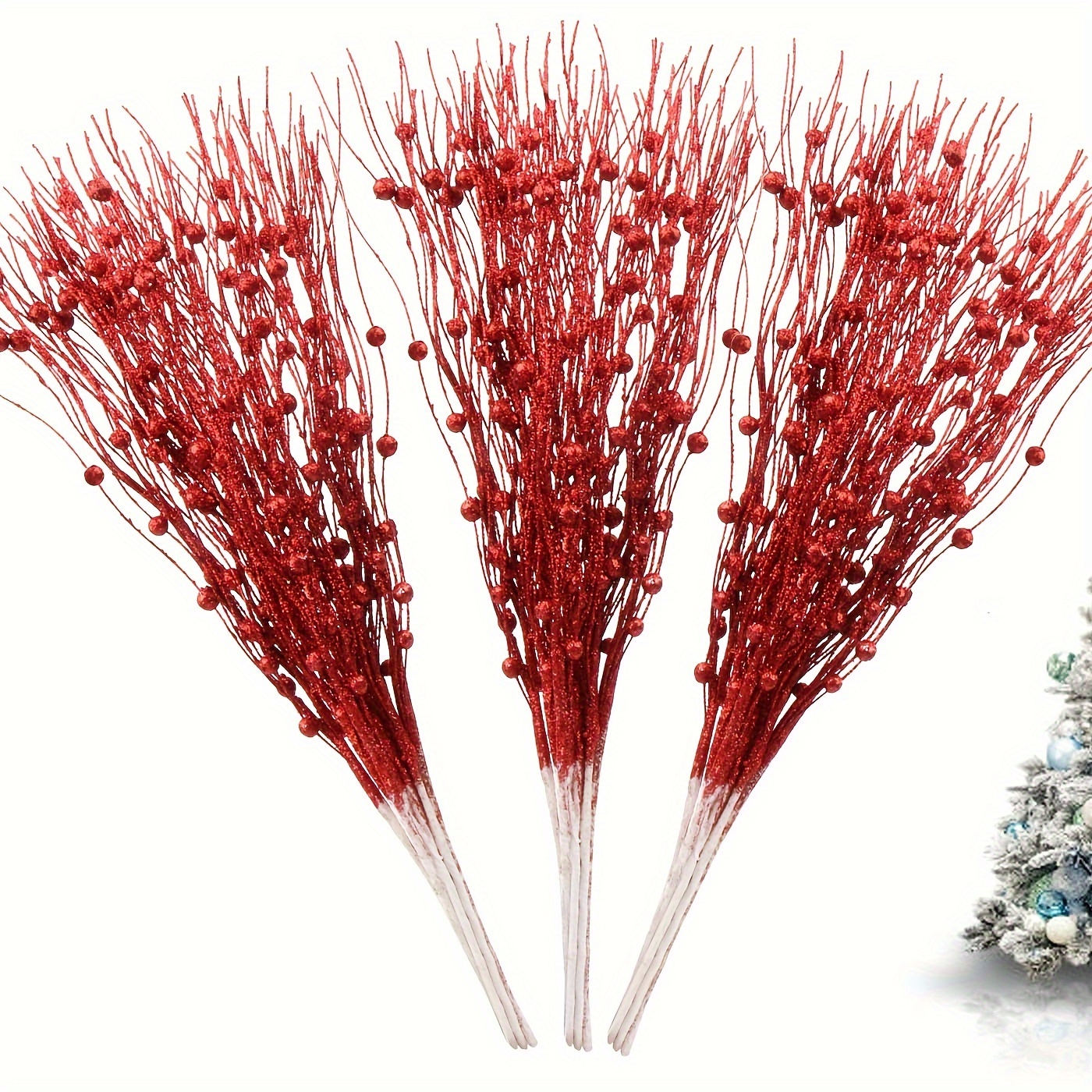 Artificial Glitter Christmas Berries Tree Picks Glitter - Temu