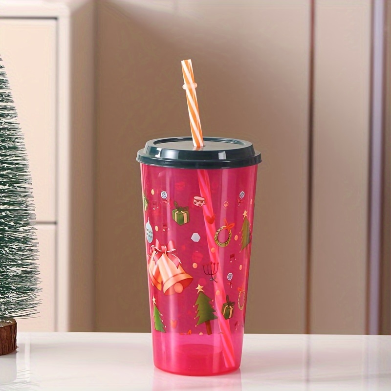 1pc Red Christmas Ice Cream Tumbler Cup With Lid And Straw