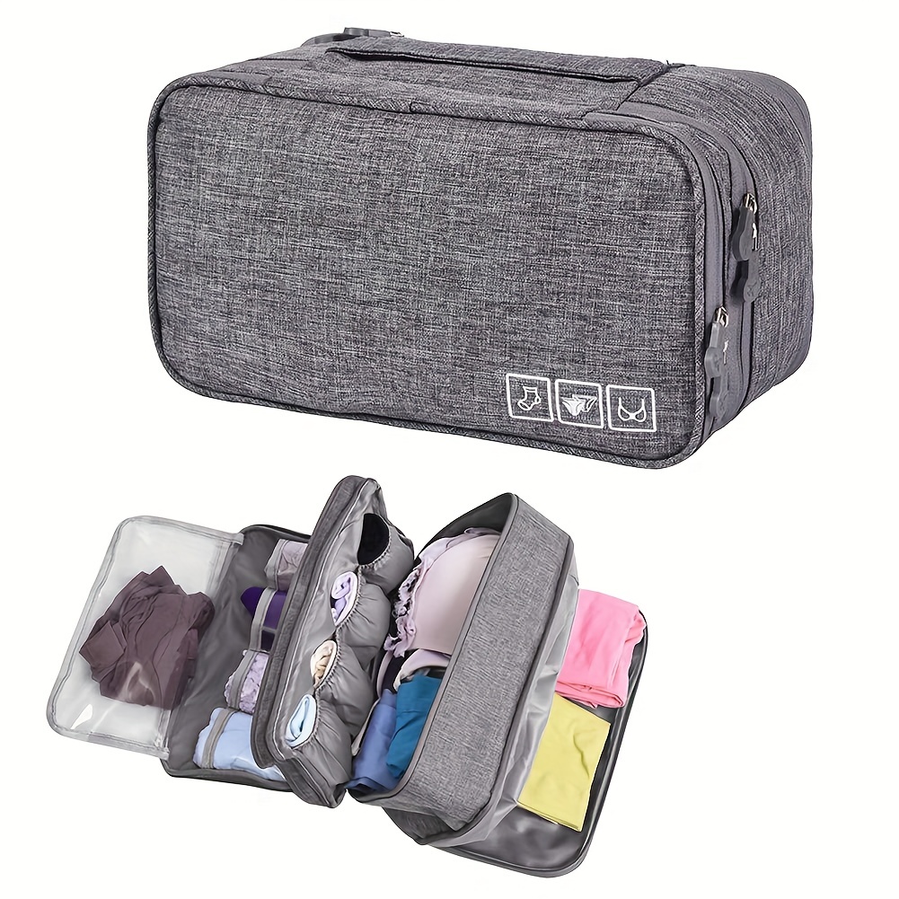 iN. Large Packing Organizer Bra Underwear Storage Bag Travel Lingerie Pouch  Organizer Portable Grey … (Grey)