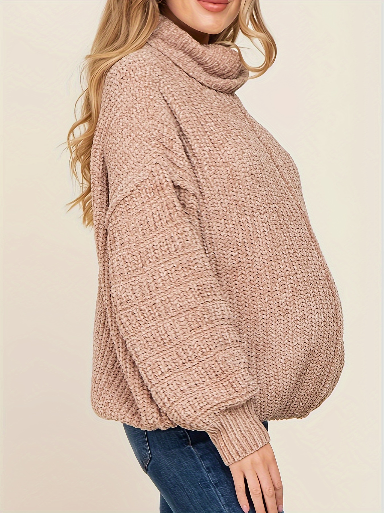 Pull De Grossesse À Col Roulé Uni Pour Femme Enceinte, Tricoté Pour  L'automne Et L'hiver, Vêtements De Grossesse