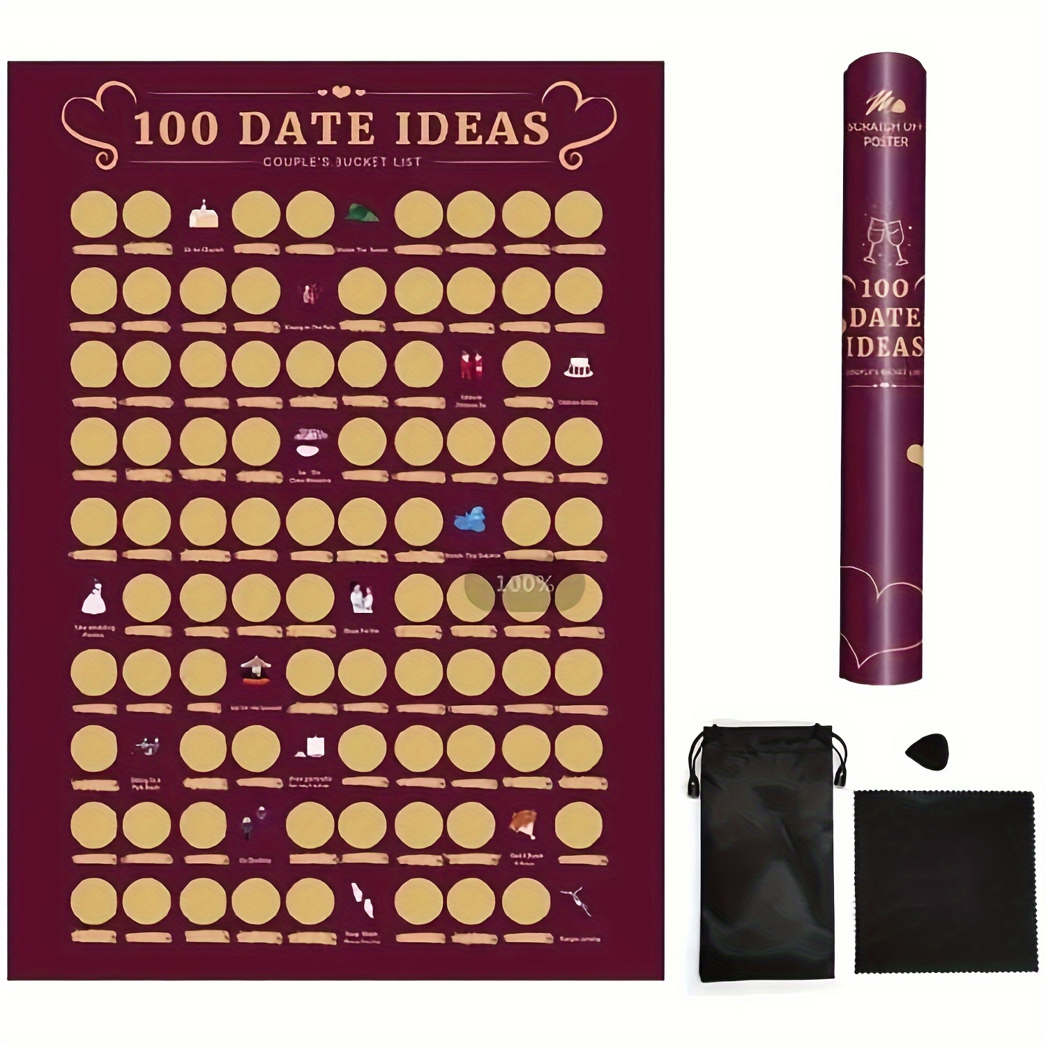  WISHMEAD 100 Dates Scratch Off Poster - Bucket List - Couples  Games Date Night Ideas - Wedding Gifts for Couple Games for Couples Gifts -  Valentines Day Gifts for Him 