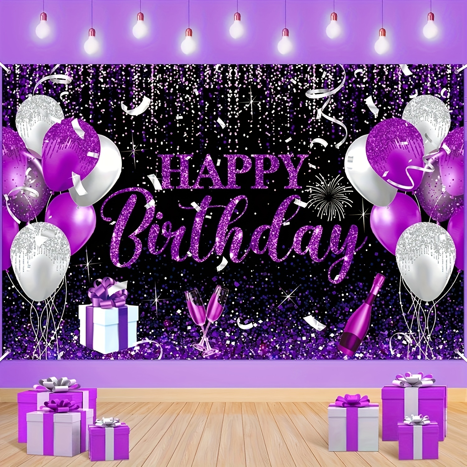 Bannière de décoration de fond d'anniversaire violet avec nom personnalisé,  toile de fond de rideau violet, couronne, princesse, fête d'anniversaire,  photocall - AliExpress