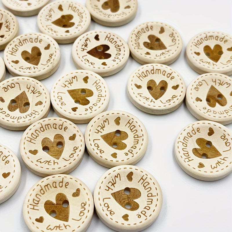 Made With Love Buttons 15mm or 20mm Wooden Buttons With Text Craft