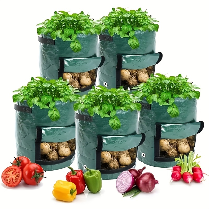 10 gal. Potato Grow Bags Pots with Handle, Thickened Non-Woven Fabric Container, Flap and Visualization Window (10-Pack)