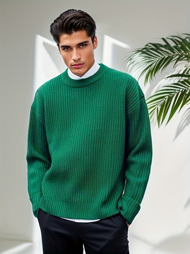 All Match Knitted Sweater Suéter Cuello Redondo Punto - Temu