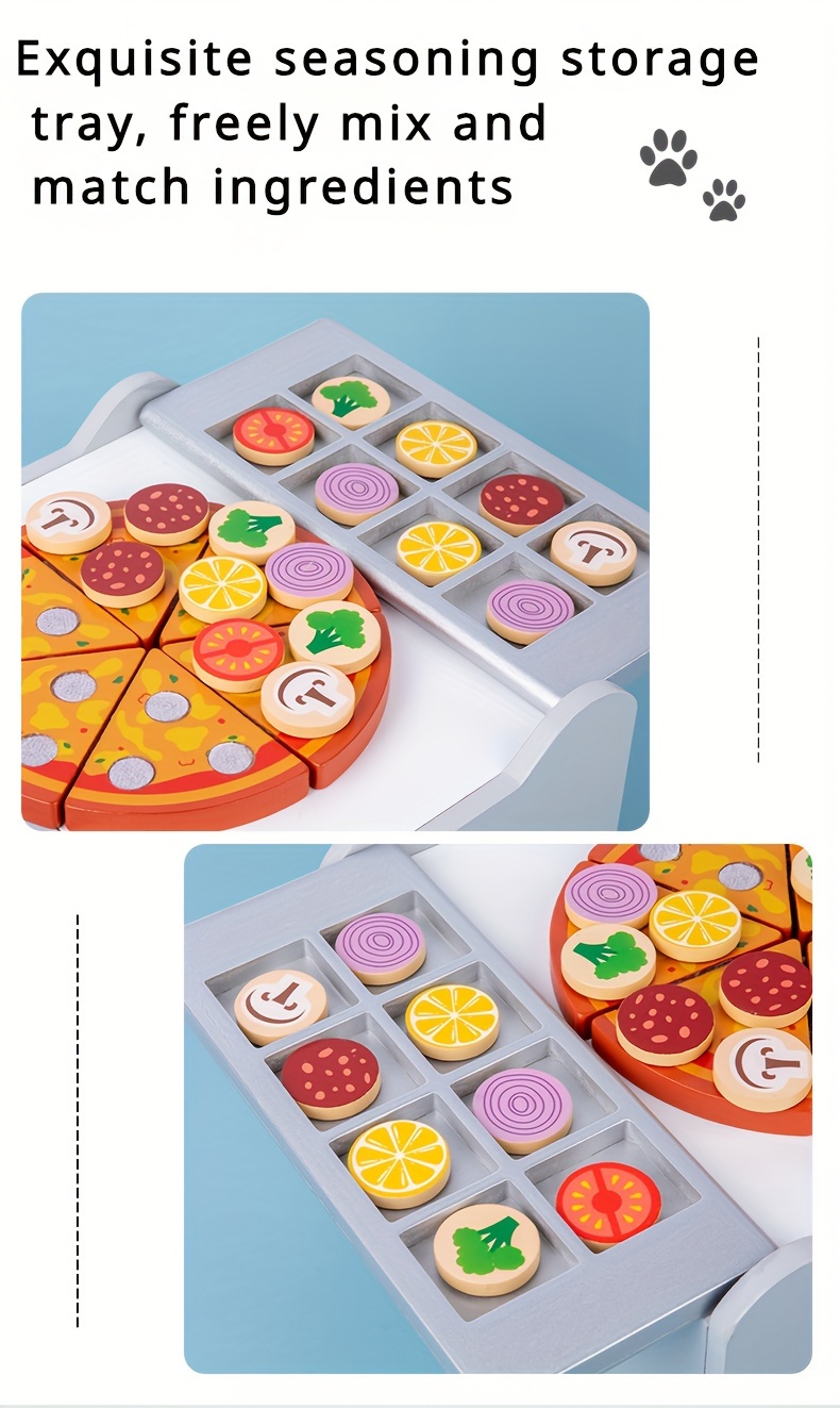 Wooden Pizza Play Food Set With 30 Accessories Pretend Oven - Temu