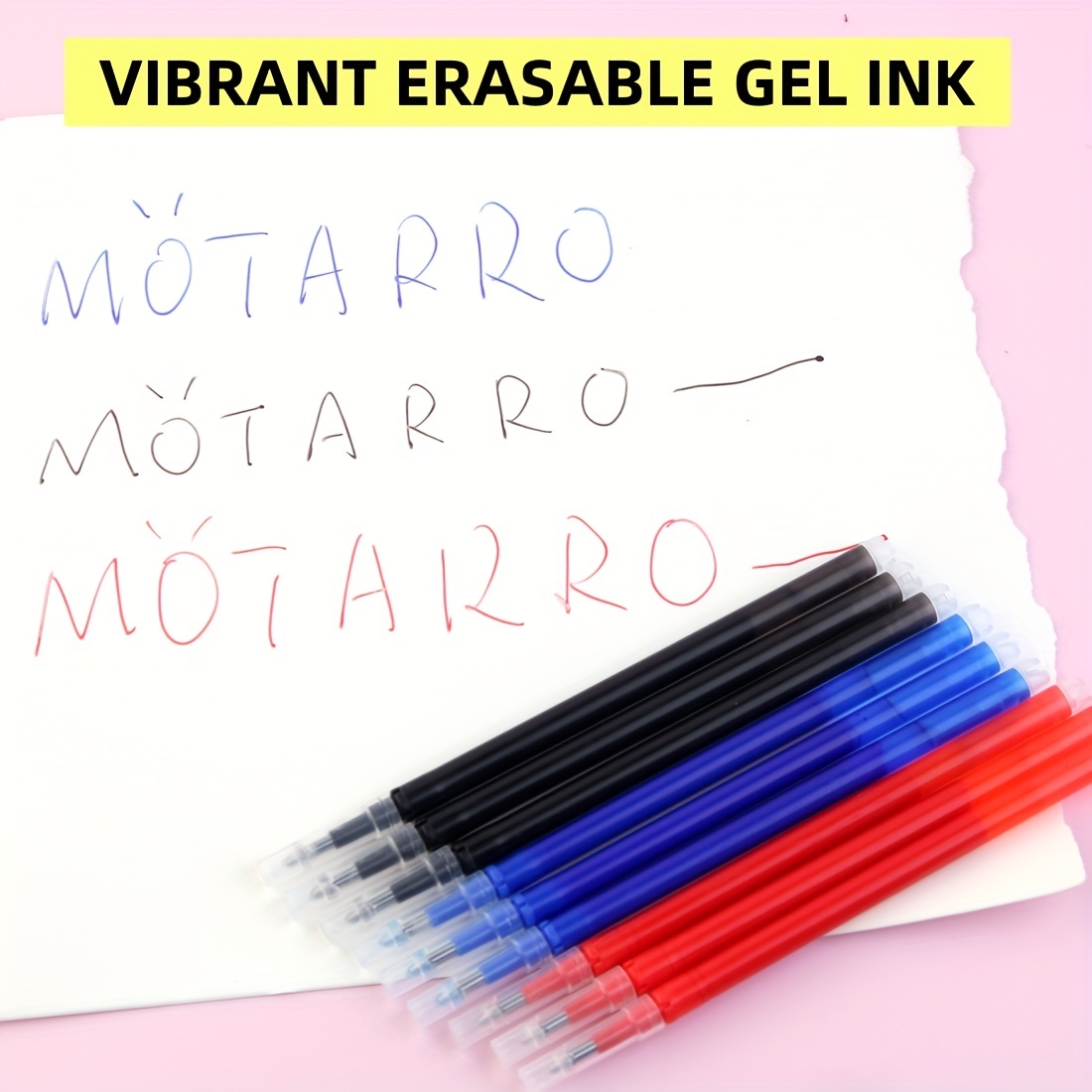 7 bolígrafos de gel borrables negros, 4 azules, 3 rojos, punta fina de  0.028 in, bolígrafos clicker retráctiles borrables para planificadores y