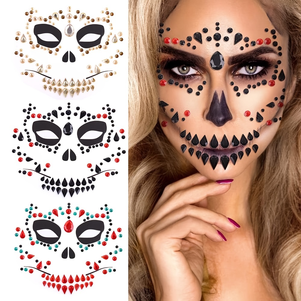 Maquillaje Halloween Pegatinas Cara Gemas Brillantes - Temu