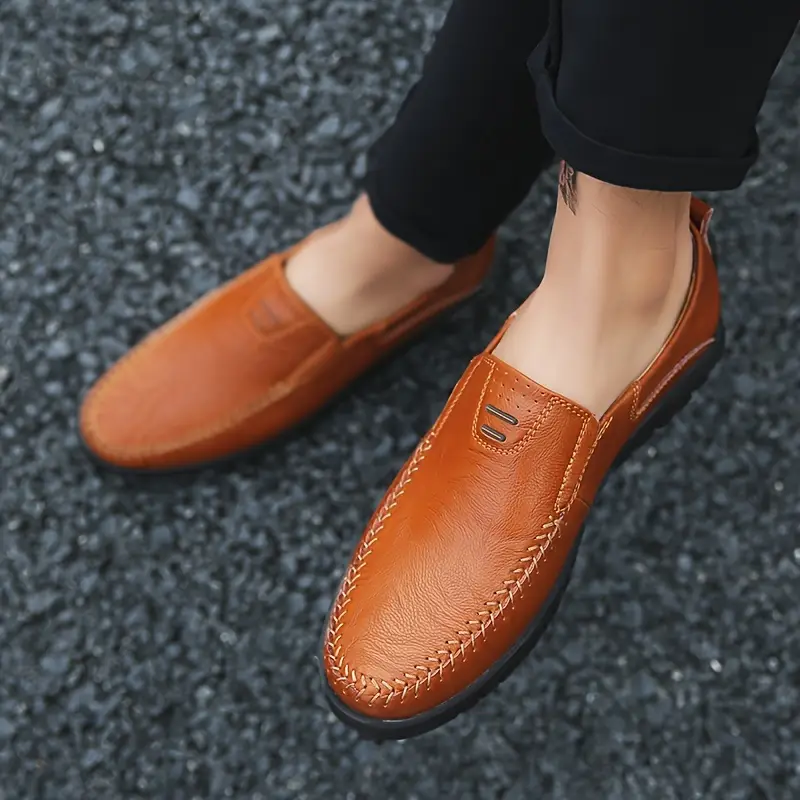 mens stitching microfiber leather casual loafers breathable lightweight slip on shoes for and autumn details 4
