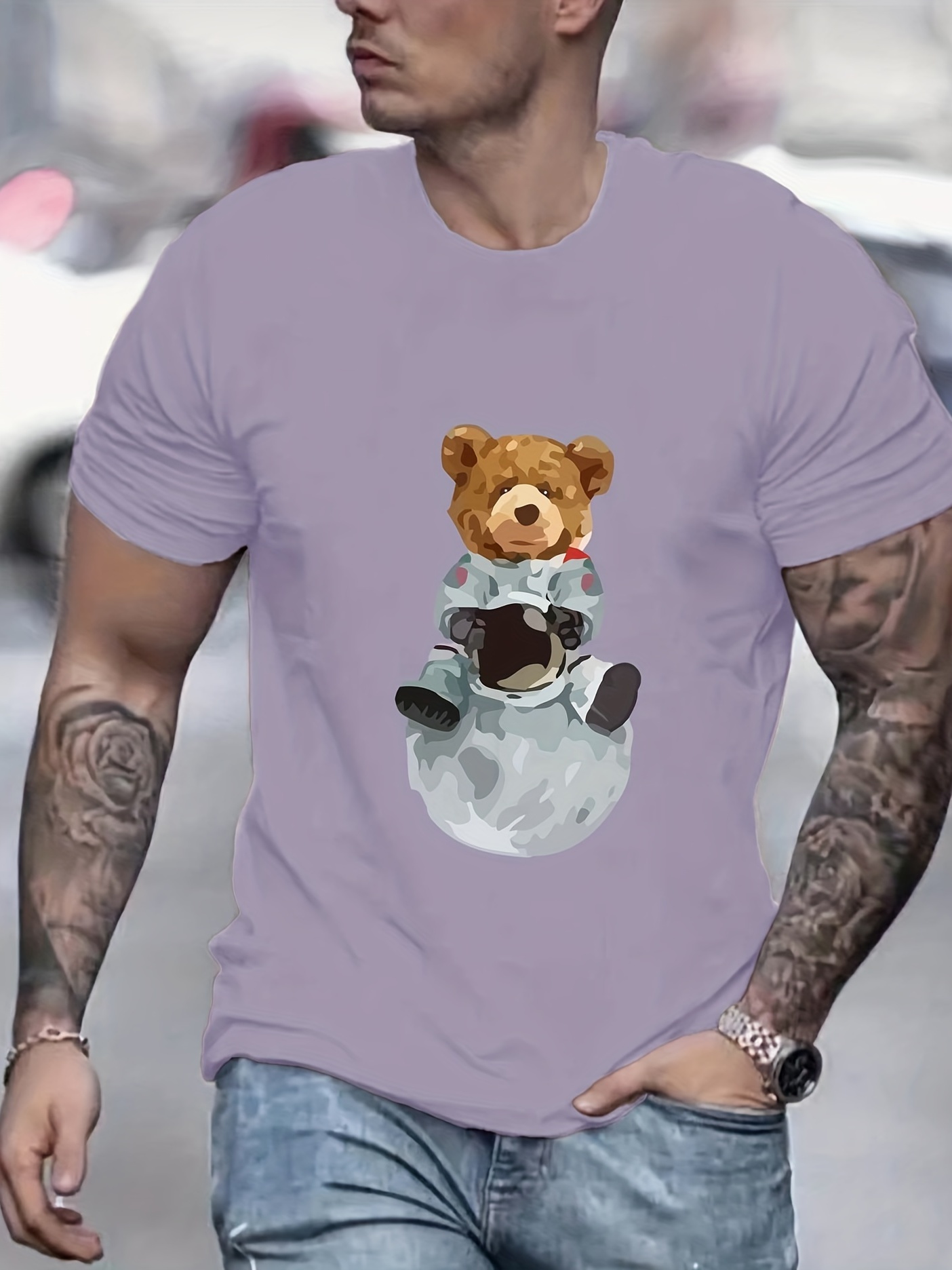 Men's Stylish Rhinestone Bear Print Sweatshirt Casual Crew Neck Long Sleeve  Pullover Top - Temu