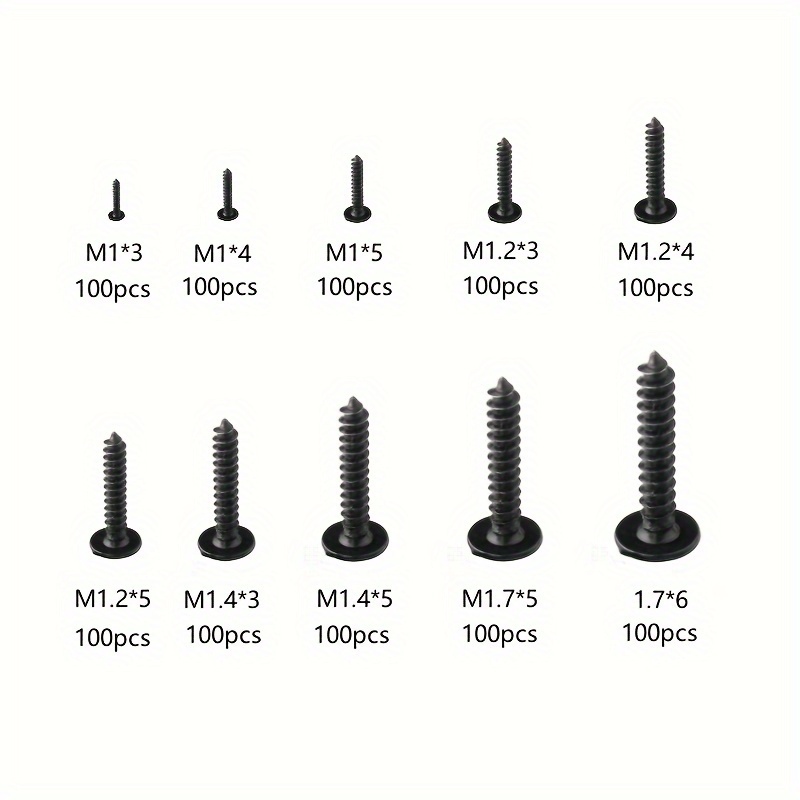1000個/箱 黒マイクロネジ paヘッド セルフタッピングネジ m1 m1.7