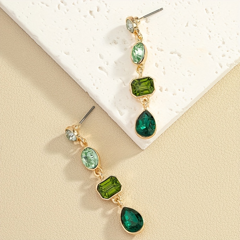 

Gradient Green Rhinestone Dangle Earring, Light Luxury Retro Elegant Zinc Rhinestone Drop Earrings, Women's Earring Jewelry