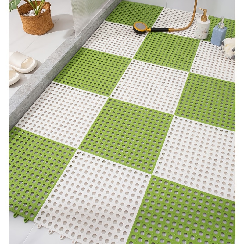 1pc Solid Color Anti-slip Bathroom Mat, Shower Mats With Hollow Design,  Waterproof Toilet Rugs