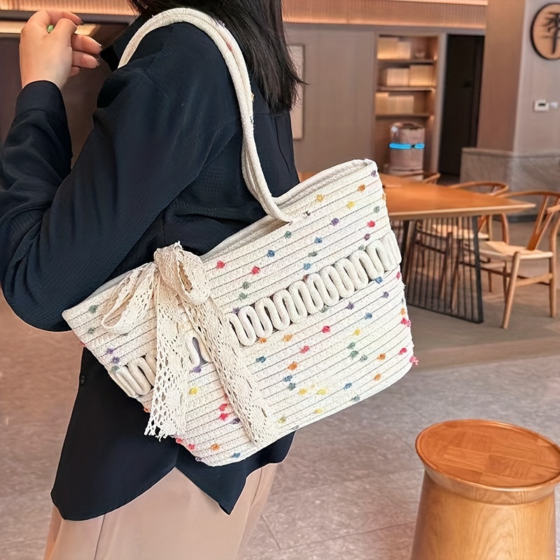 Colorful Woven Straw Backpack Colorblock Summer Beach Bag - Temu