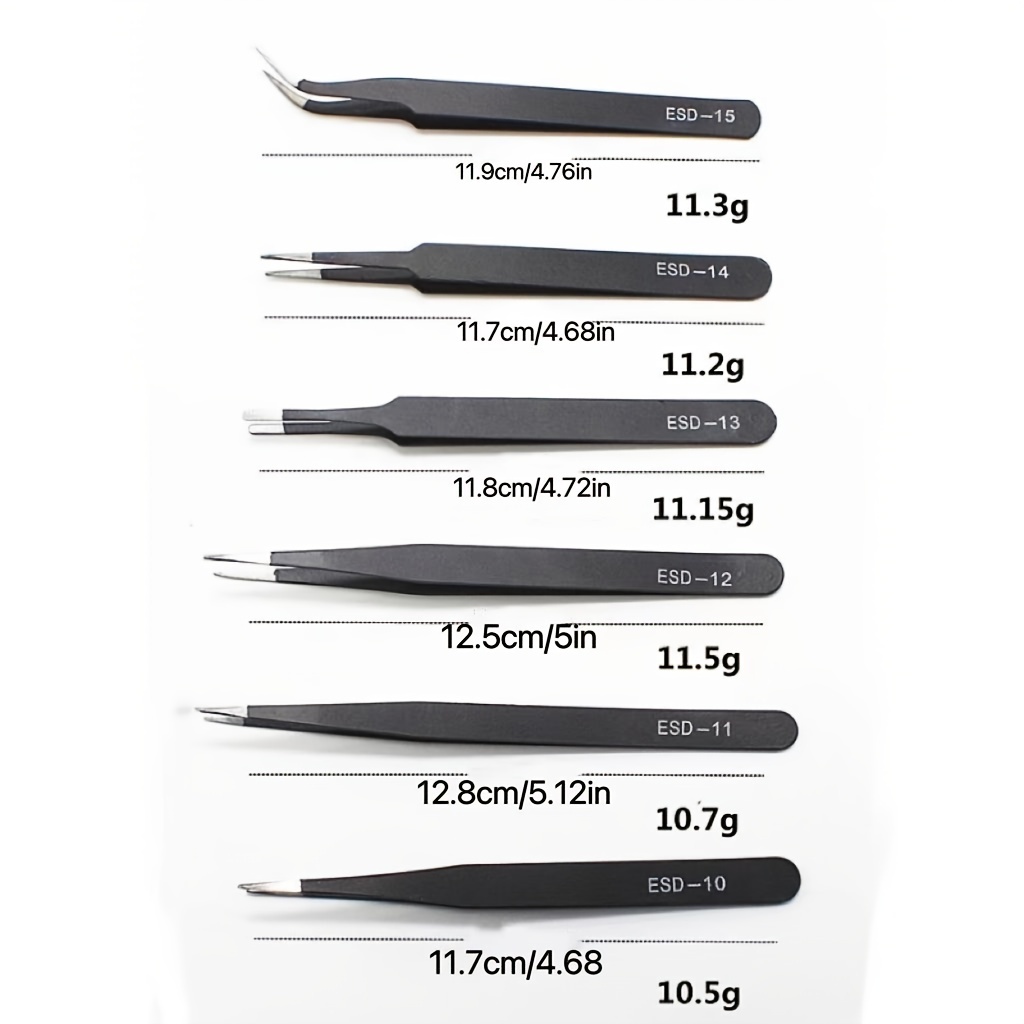 6pcs Precision Tweezers Set, Upgraded Anti-Static Stainless Steel Curved of Tweezers, for Electronics, Laboratory Work, Jewelry-Making, Craft, Solderi