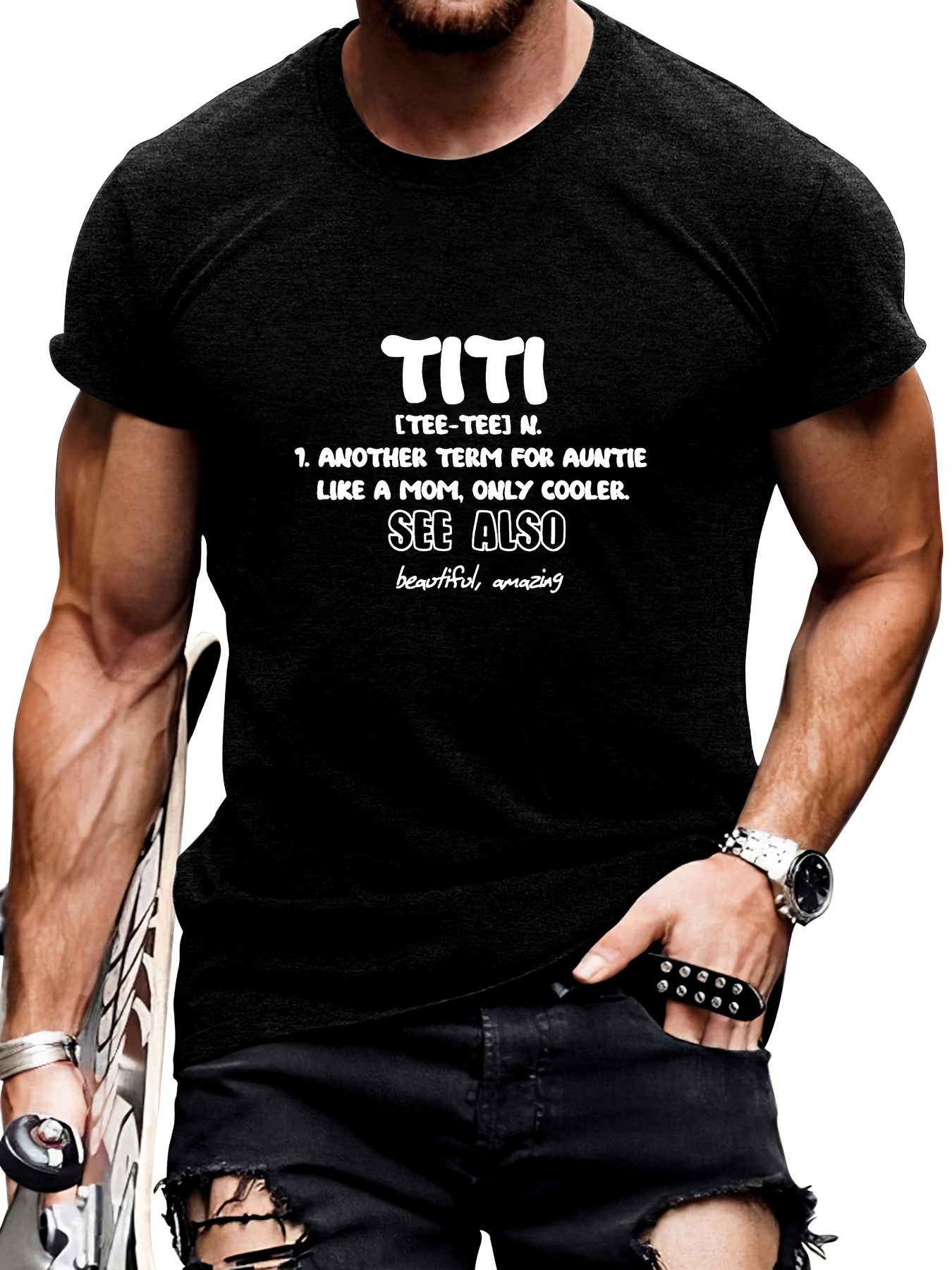 Men's Round Neck Short Sleeve Ti Ti See Also Print Cotton T - Temu Canada