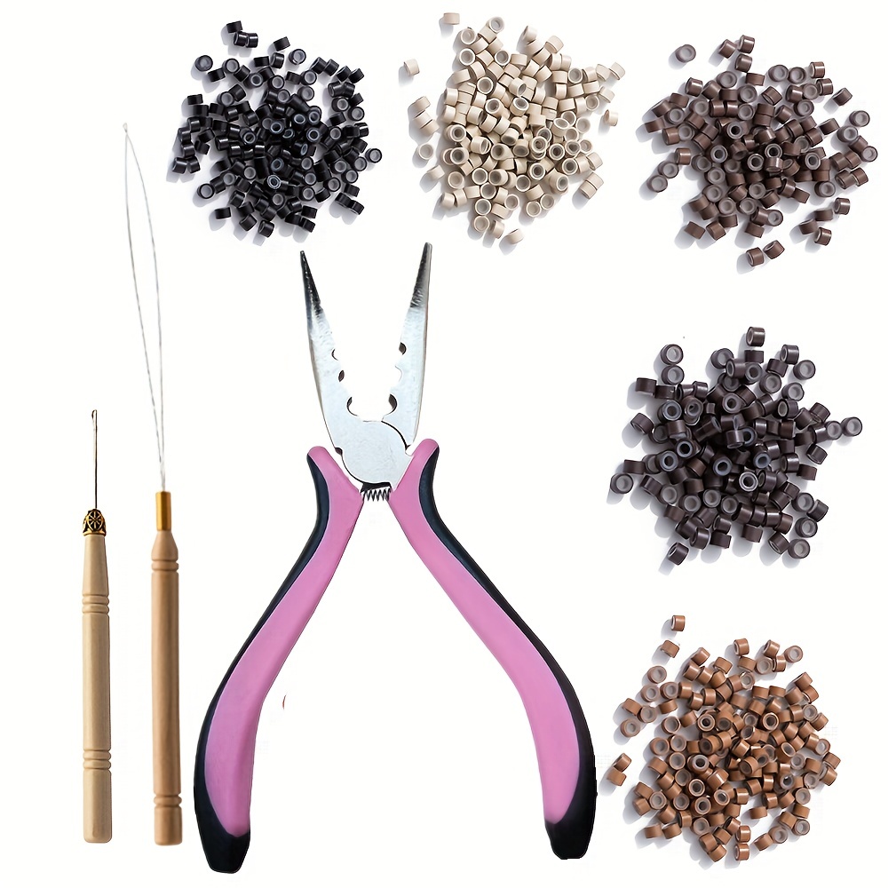 Hair Extension Kit Pliers Tools Threader Silicone Bead 100pc Rings COMPLETE  KIT